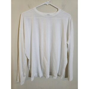 Vince Women's Medium White Essential Long Sleeve Crew Neck T-Shirt Minimalist